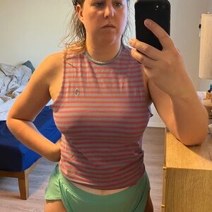 Ralph Lauren Pink and Gray Striped Muscle Tee